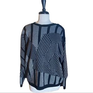 Vintage Panther Black & White Cosby Sweater Geometric Lines Women’s 46” Chest